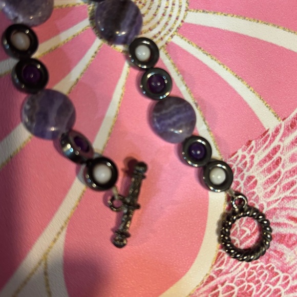 Chic Purple agate and White Beaded Necklace and earrings - Picture 6 of 6